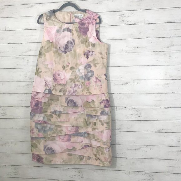 Worth Dresses & Skirts - Worth Pink Floral Tiered Skirt Sleeveless Dress 16